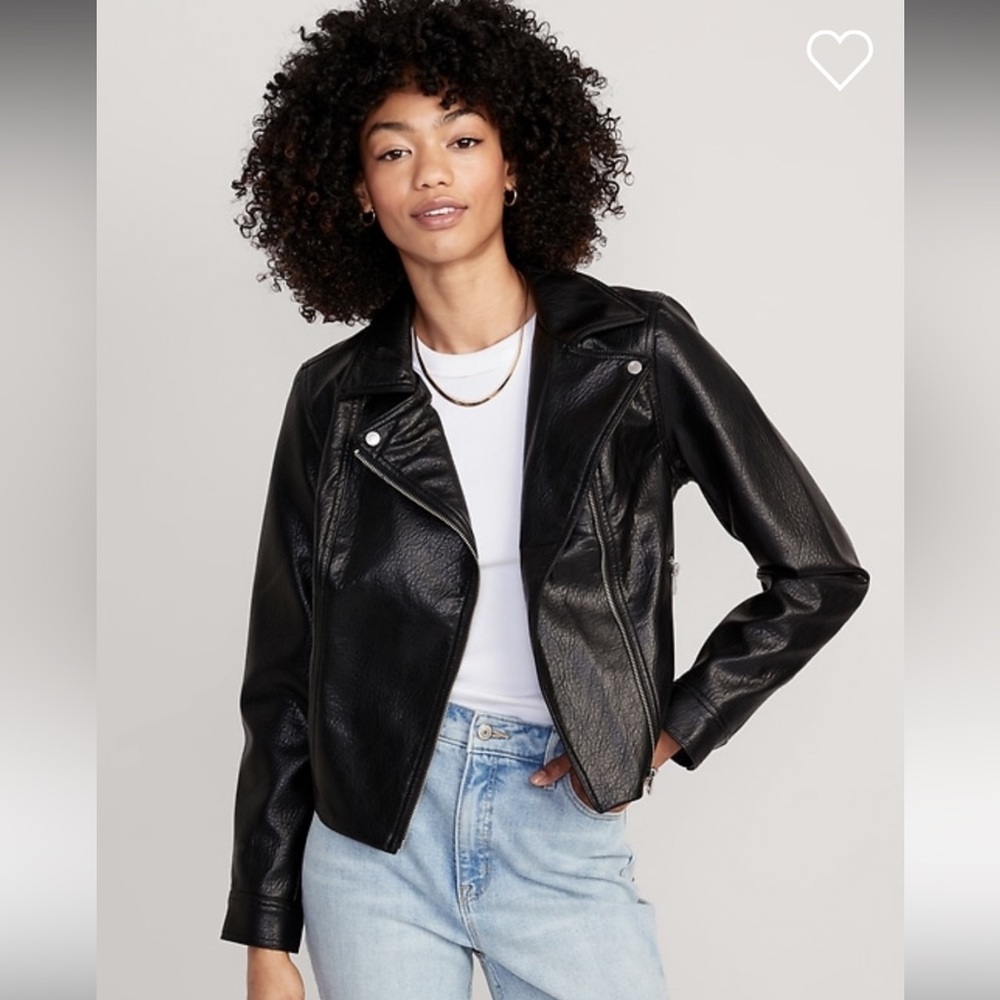 Old Navy Black Leather Moto Jacket Asymmetrical Zipper